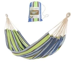 Large Cotton Brazilian Blue & Green Stripe Hammock With Matching Storage Bag Included