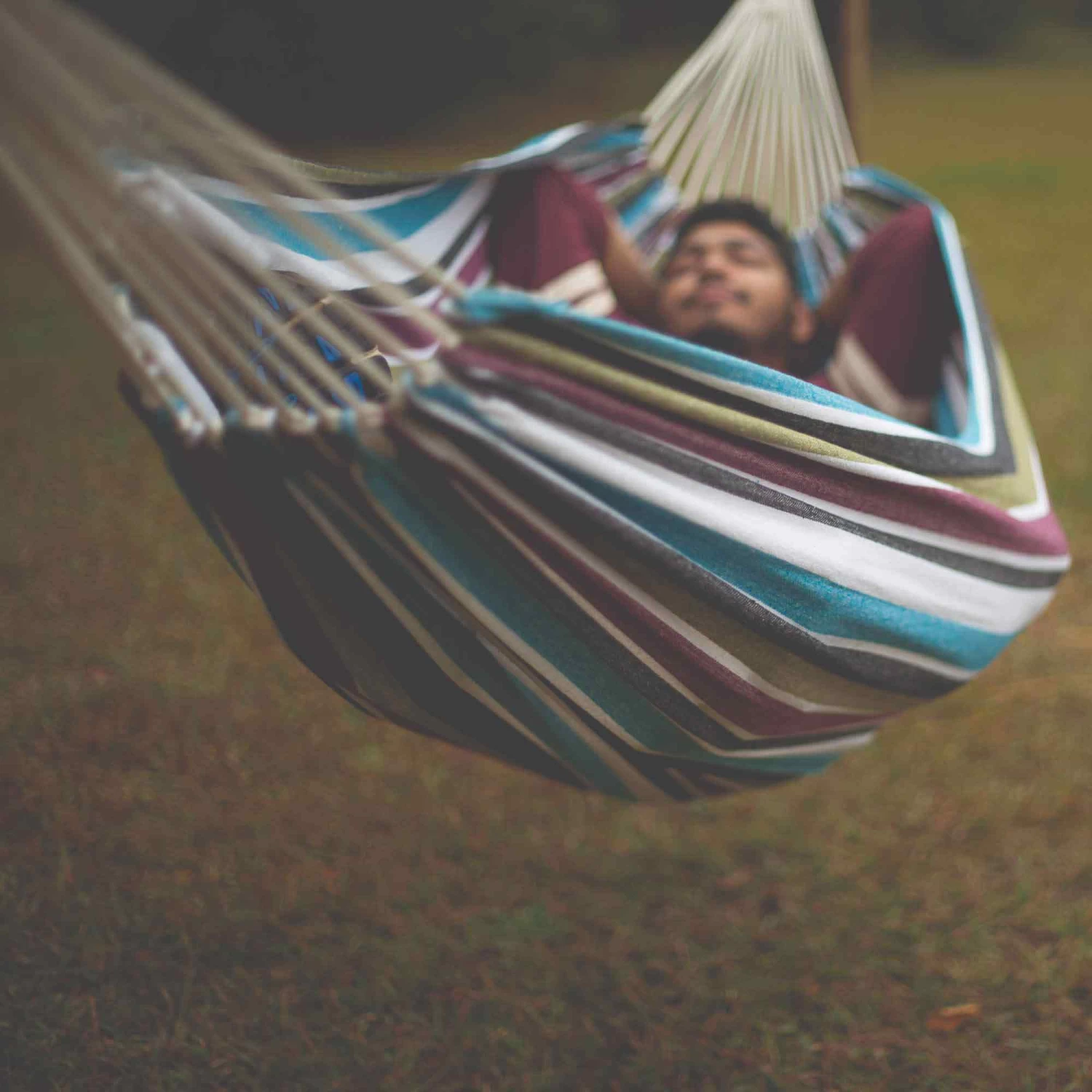 Large Cotton Brazilian Gray Multicolor Stripe Hammock With Matching Storage Bag Included 4 Large Cotton Brazilian Gray Multicolor Stripe Hammock With Matching Storage Bag Included - Image 2