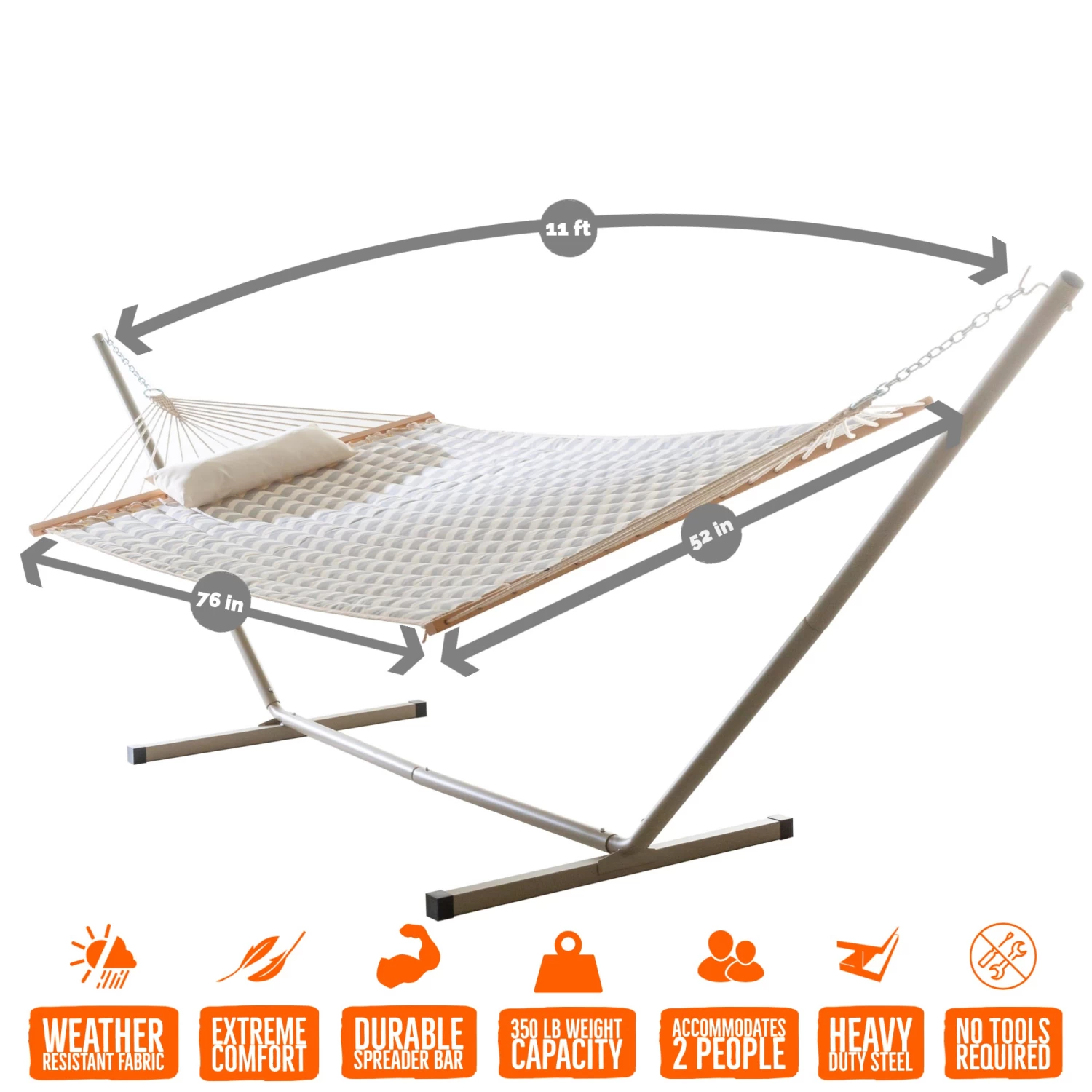 Deluxe 52'' Quilted Fabric Hammock With Patented KD Space Saving Hammock Stand And Pillow Combo - Chevron 6 Deluxe 52'' Quilted Fabric Hammock With Patented KD Space Saving Hammock Stand And Pillow Combo - Chevron - Image 4