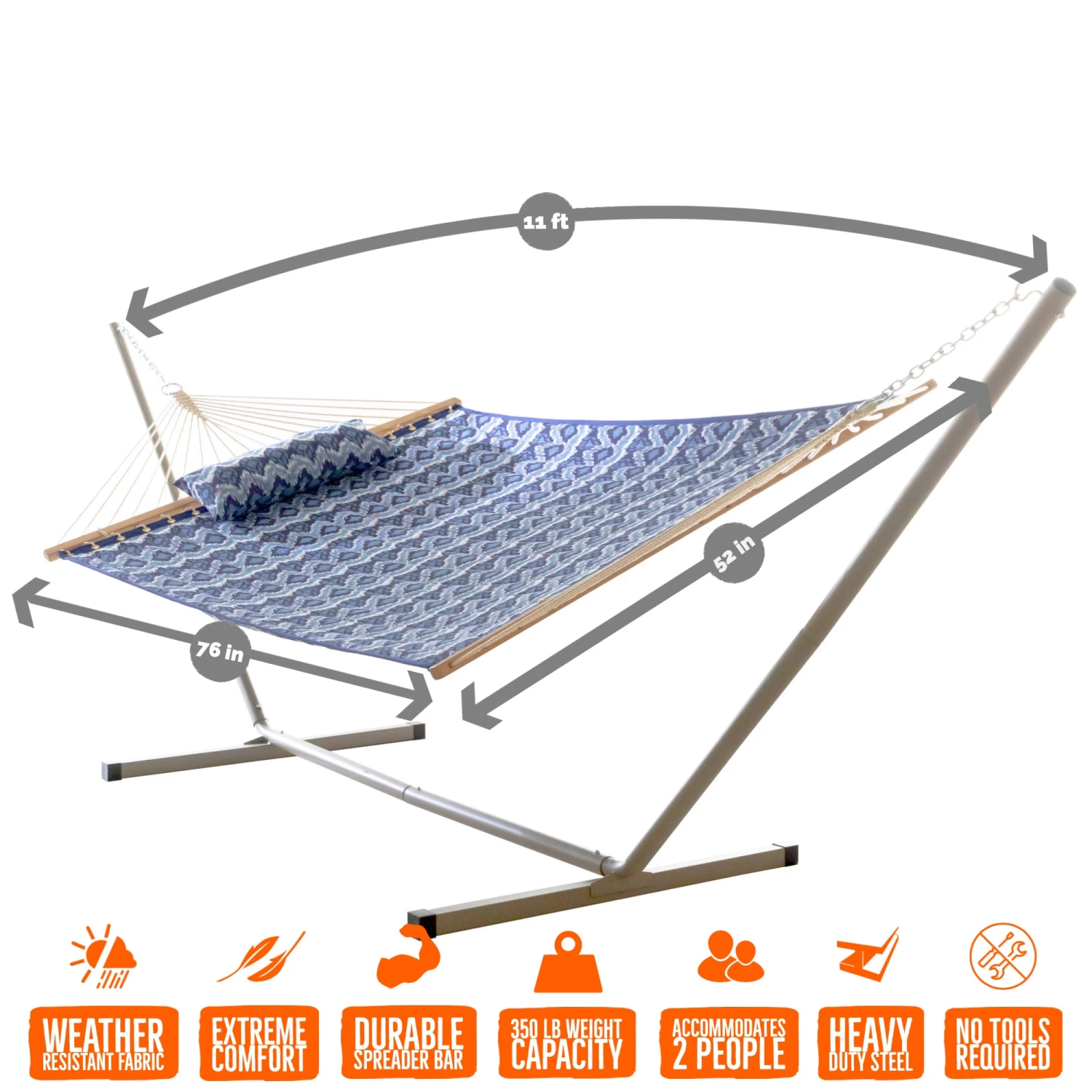 Deluxe 52'' Quilted Fabric Hammock With Patented KD Space Saving Hammock Stand And Pillow Combo - Ikat 7 Deluxe 52'' Quilted Fabric Hammock With Patented KD Space Saving Hammock Stand And Pillow Combo - Ikat - Image 5