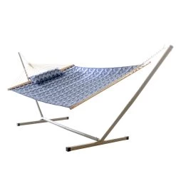 Deluxe 52'' Quilted Fabric Hammock With Patented KD Space Saving Hammock Stand And Pillow Combo - Ikat