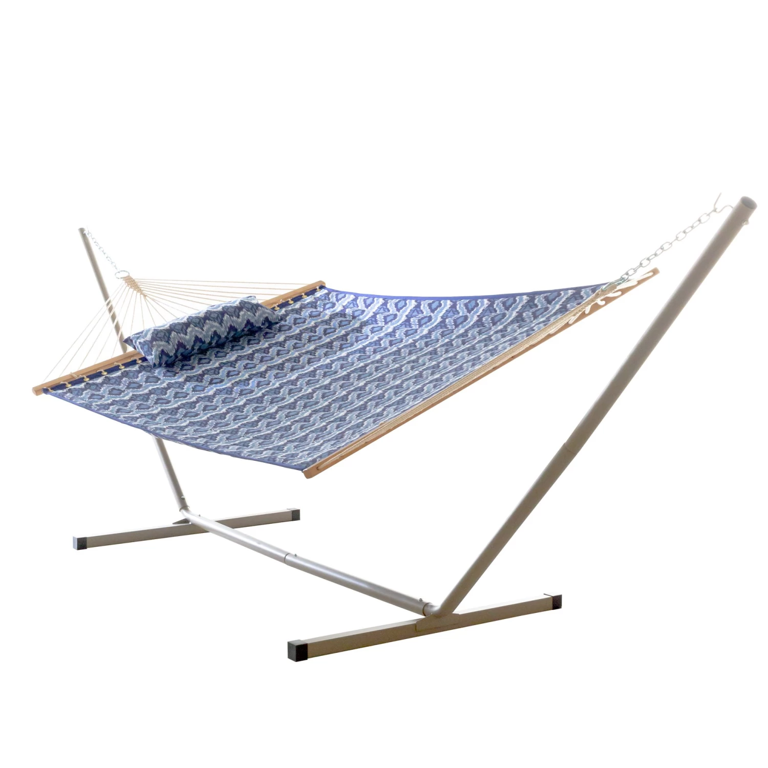 Deluxe 52'' Quilted Fabric Hammock With Patented KD Space Saving Hammock Stand And Pillow Combo - Ikat 3 Deluxe 52'' Quilted Fabric Hammock With Patented KD Space Saving Hammock Stand And Pillow Combo - Ikat