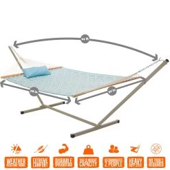 Deluxe 52'' Quilted Fabric Hammock With Patented KD Space Saving Hammock Stand And Pillow Combo - Light Blue -Boutique Hammock Shop comboqp18lb graphic xx
