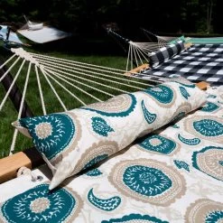Large 45'' Quilted Fabric Hammock With Patented KD Space Saving Hammock Stand And Pillow Combo - Medallion 12 Large 45'' Quilted Fabric Hammock With Patented KD Space Saving Hammock Stand And Pillow Combo - Medallion -Boutique Hammock Shop comboqp18med lifestyle2 xx