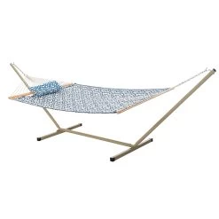 Deluxe 52'' Quilted Fabric Hammock With Patented KD Space Saving Hammock Stand And Pillow Combo - Navy