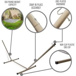 Deluxe 52'' Quilted Fabric Hammock With Patented KD Space Saving Hammock Stand And Pillow Combo - Beige And Black Stripe -Boutique Hammock Shop comboqp18taupegraphics xx