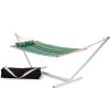 Single 36'' Quilted Fabric Hammock With Patented KD Space Saving Hammock Stand, Pillow & Storage Bag Combo - Blue And Green Stripe -Boutique Hammock Shop comboqp36blgr studio xx