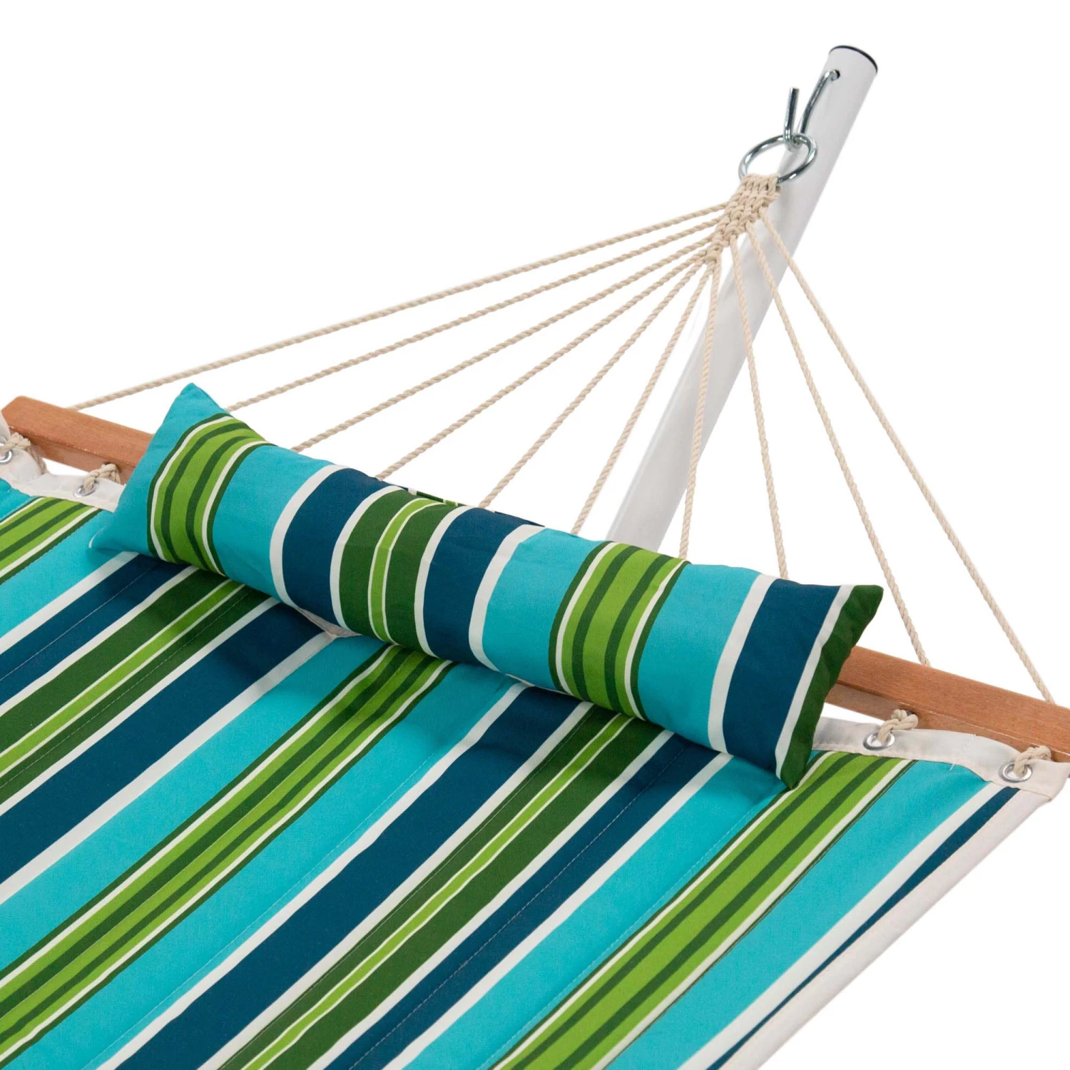 Single 36'' Quilted Fabric Hammock With Patented KD Space Saving Hammock Stand, Pillow & Storage Bag Combo - Blue And Green Stripe 4 Single 36'' Quilted Fabric Hammock With Patented KD Space Saving Hammock Stand, Pillow & Storage Bag Combo - Blue And Green Stripe - Image 2