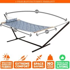 Single 36'' Quilted Fabric Hammock With Patented KD Space Saving Hammock Stand And Pillow Combo - Navy -Boutique Hammock Shop comboqp36nv graphics xx