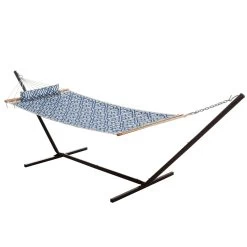 Large 45'' Quilted Fabric Hammock With Patented KD Space Saving Hammock Stand And Pillow Combo - Navy