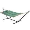 Large 45'' Quilted Fabric Hammock With Patented KD Space Saving Hammock Stand And Pillow Combo - Blue And Green Stripe 1 Large 45'' Quilted Fabric Hammock With Patented KD Space Saving Hammock Stand And Pillow Combo - Blue And Green Stripe -Boutique Hammock Shop comboqp45bg xx