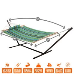 Large 45'' Quilted Fabric Hammock With Patented KD Space Saving Hammock Stand And Pillow Combo - Blue And Green Stripe 15 Large 45'' Quilted Fabric Hammock With Patented KD Space Saving Hammock Stand And Pillow Combo - Blue And Green Stripe -Boutique Hammock Shop comboqp45bggraphic2 xx