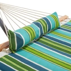 Large 45'' Quilted Fabric Hammock With Patented KD Space Saving Hammock Stand And Pillow Combo - Blue And Green Stripe 11 Large 45'' Quilted Fabric Hammock With Patented KD Space Saving Hammock Stand And Pillow Combo - Blue And Green Stripe -Boutique Hammock Shop comboqp45bgstudio2 xx
