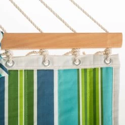 Large 45'' Quilted Fabric Hammock With Patented KD Space Saving Hammock Stand And Pillow Combo - Blue And Green Stripe 12 Large 45'' Quilted Fabric Hammock With Patented KD Space Saving Hammock Stand And Pillow Combo - Blue And Green Stripe -Boutique Hammock Shop comboqp45bgstudio3 xx