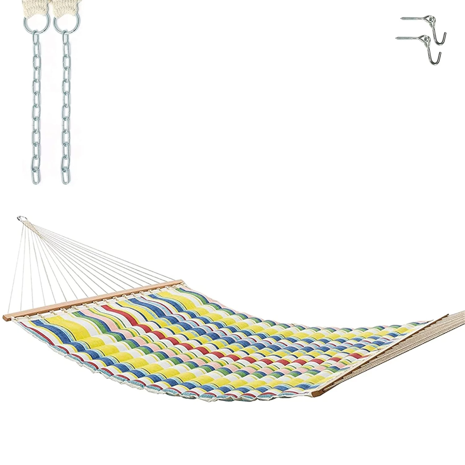 Large Polyester Pillowtop Hammock - Yellow Multicolor Stripe 3 Large Polyester Pillowtop Hammock - Yellow Multicolor Stripe