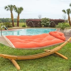 Large Sunbrella Tufted Hammock With Detachable Pillow - Echo Sangria -Boutique Hammock Shop echo sangria tufted lifestyle 5 xx