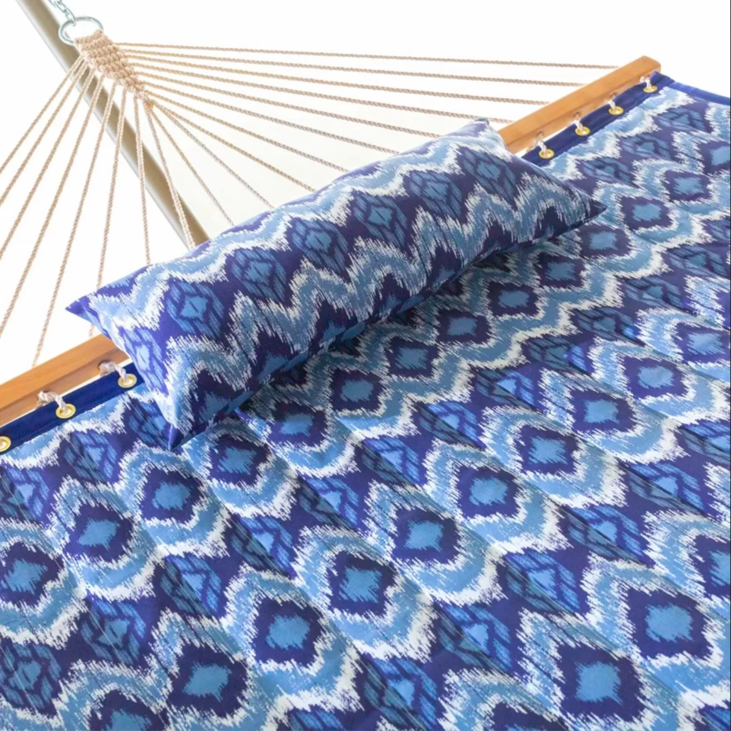 Deluxe 52'' Quilted Fabric Hammock With Patented KD Space Saving Hammock Stand And Pillow Combo - Ikat 4 Deluxe 52'' Quilted Fabric Hammock With Patented KD Space Saving Hammock Stand And Pillow Combo - Ikat - Image 2