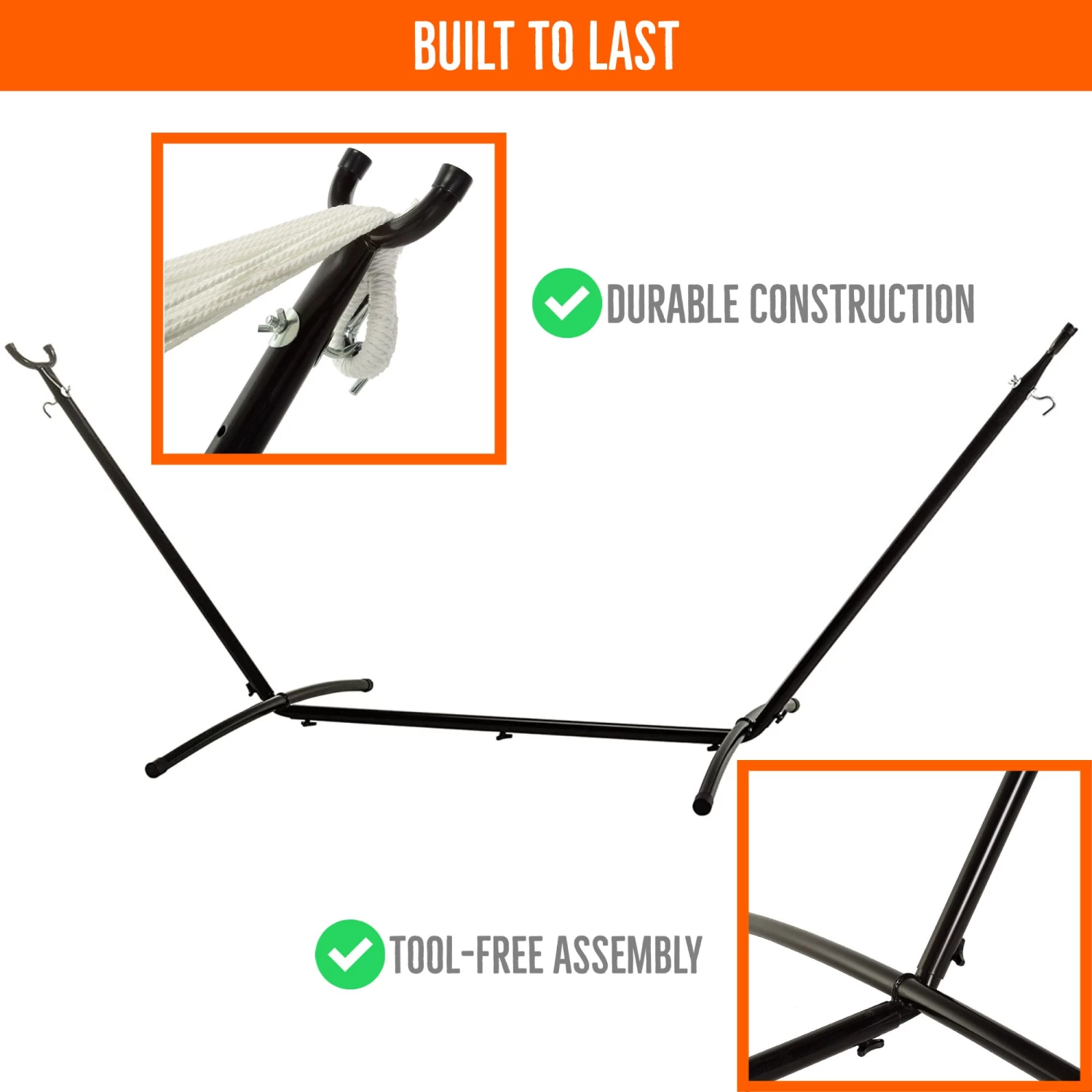 9 Ft Black Portable Camping/Brazilian Space Saving Steel Hammock Stand With Storage Bag 5 9 Ft Black Portable Camping/Brazilian Space Saving Steel Hammock Stand With Storage Bag - Image 3