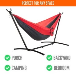Double Travel Hammock Combo With Space Saving Stand & Storage Bag - Red/Charcoal -Boutique Hammock Shop pa9001combographicimage4 xx