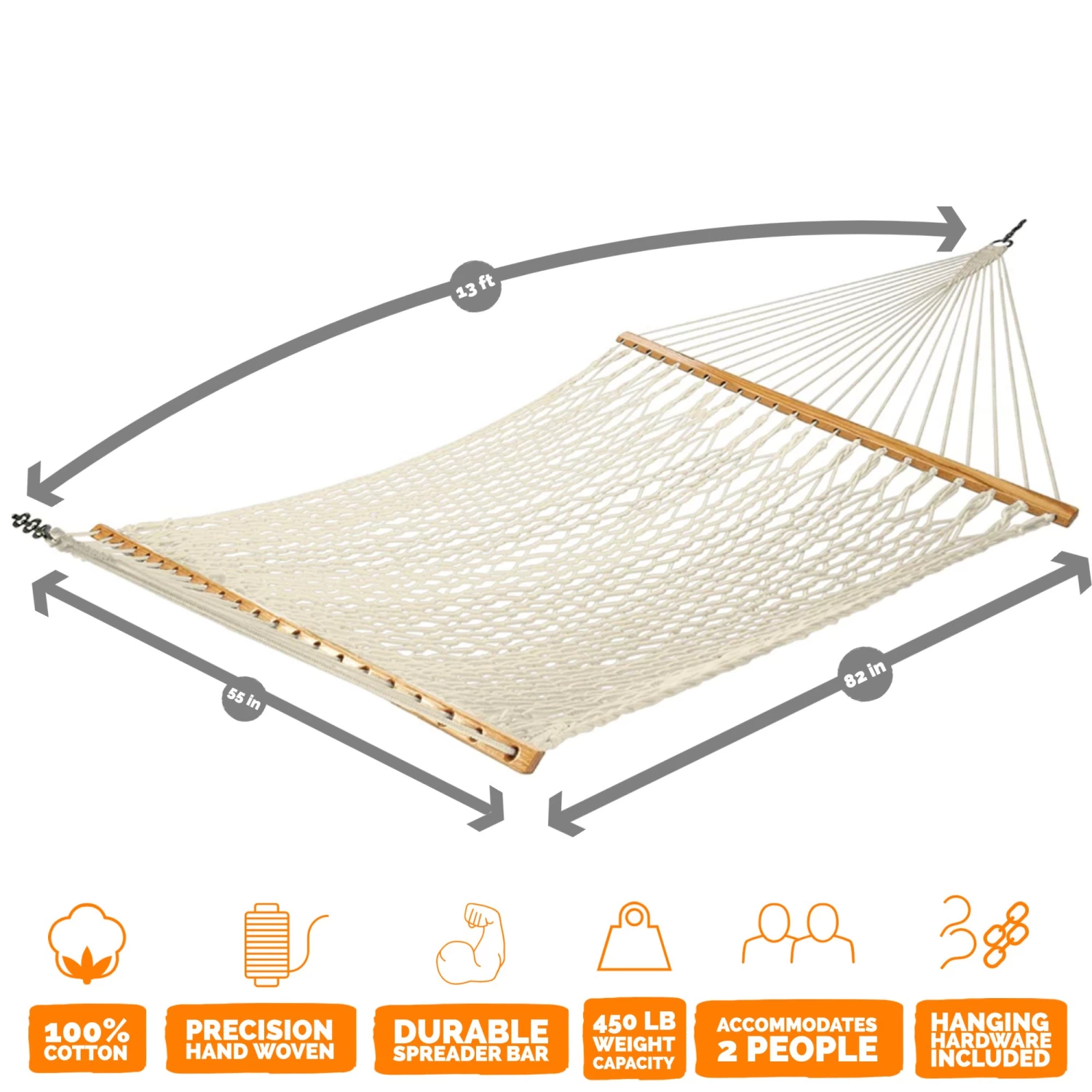 13 Ft. Double Traditional Cotton Rope Hammock With FREE Hanging Hardware 7 13 Ft. Double Traditional Cotton Rope Hammock With FREE Hanging Hardware - Image 5