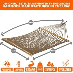 13 Ft. Double Antique Brown Polyester Rope Hammock With Hanging Hardware & Storage Bag Included -Boutique Hammock Shop pc 13pabsb graphics xx