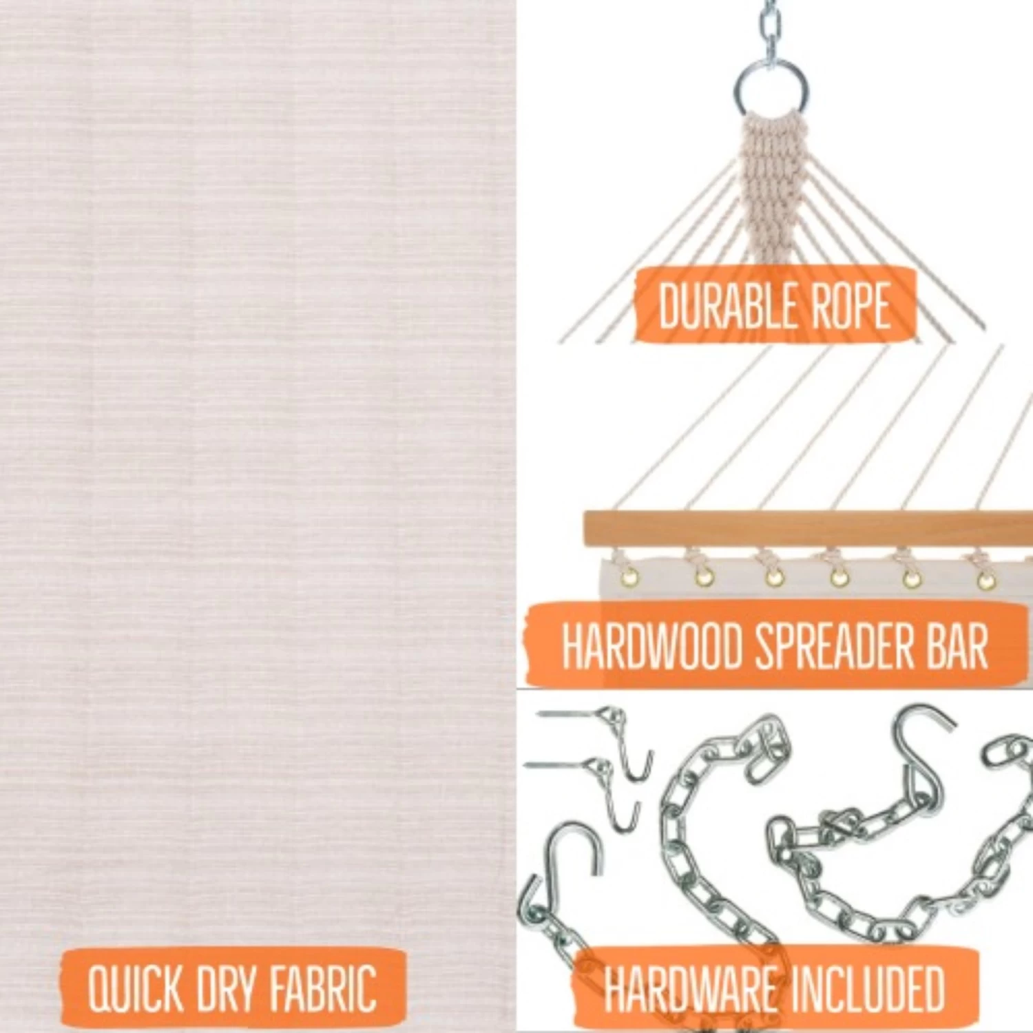 Large Double Quilted Hammock With Detachable Pillow - Natural Solid 9 Large Double Quilted Hammock With Detachable Pillow - Natural Solid - Image 7