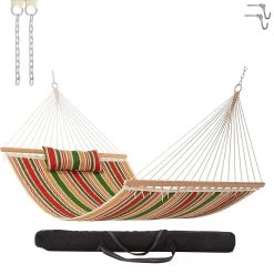 Large Double Quilted Hammock With Detachable Pillow - Garden Trellis Stripe