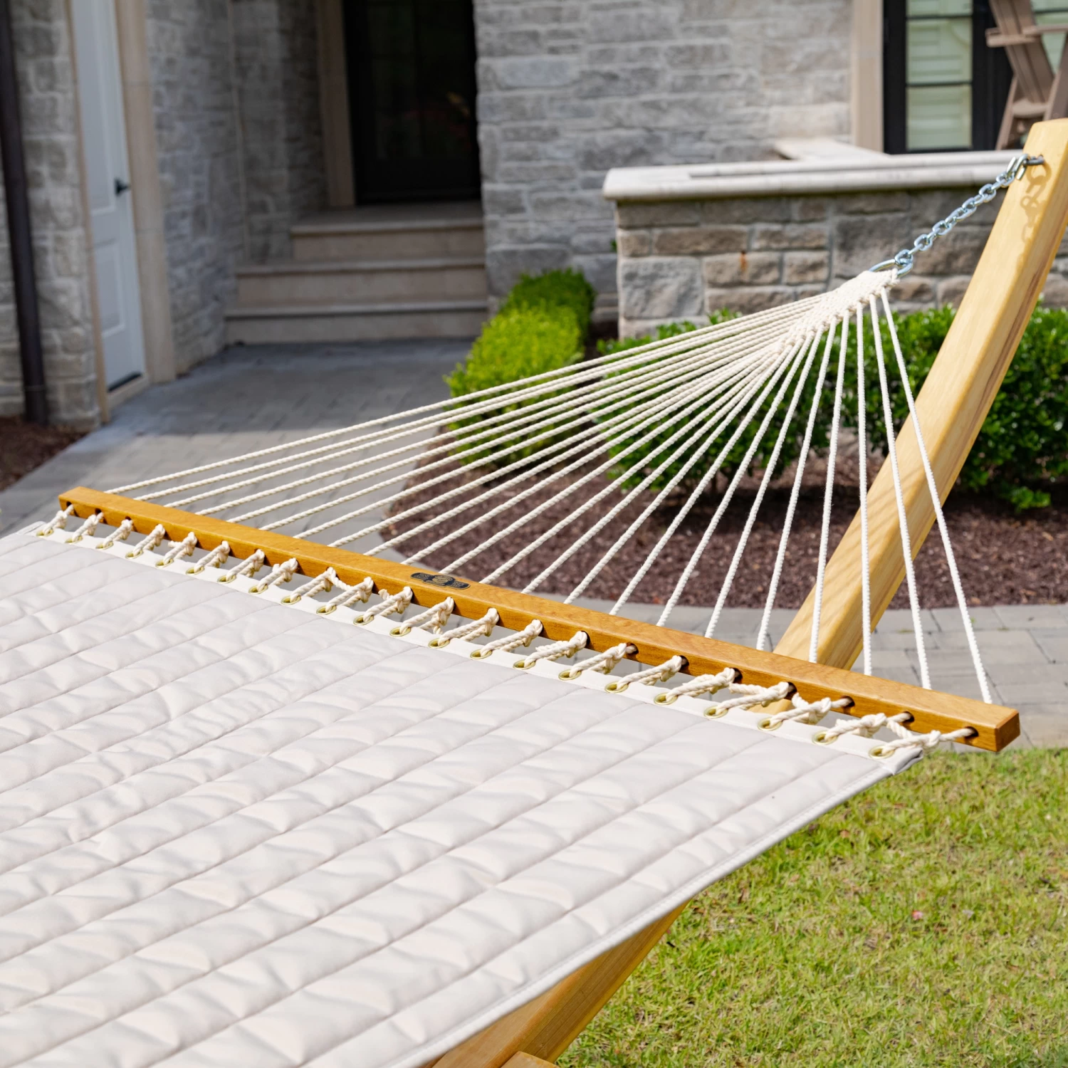 Large Quilted Sunbrella Fabric Hammock - Antique Beige 4 Large Quilted Sunbrella Fabric Hammock - Antique Beige - Image 2