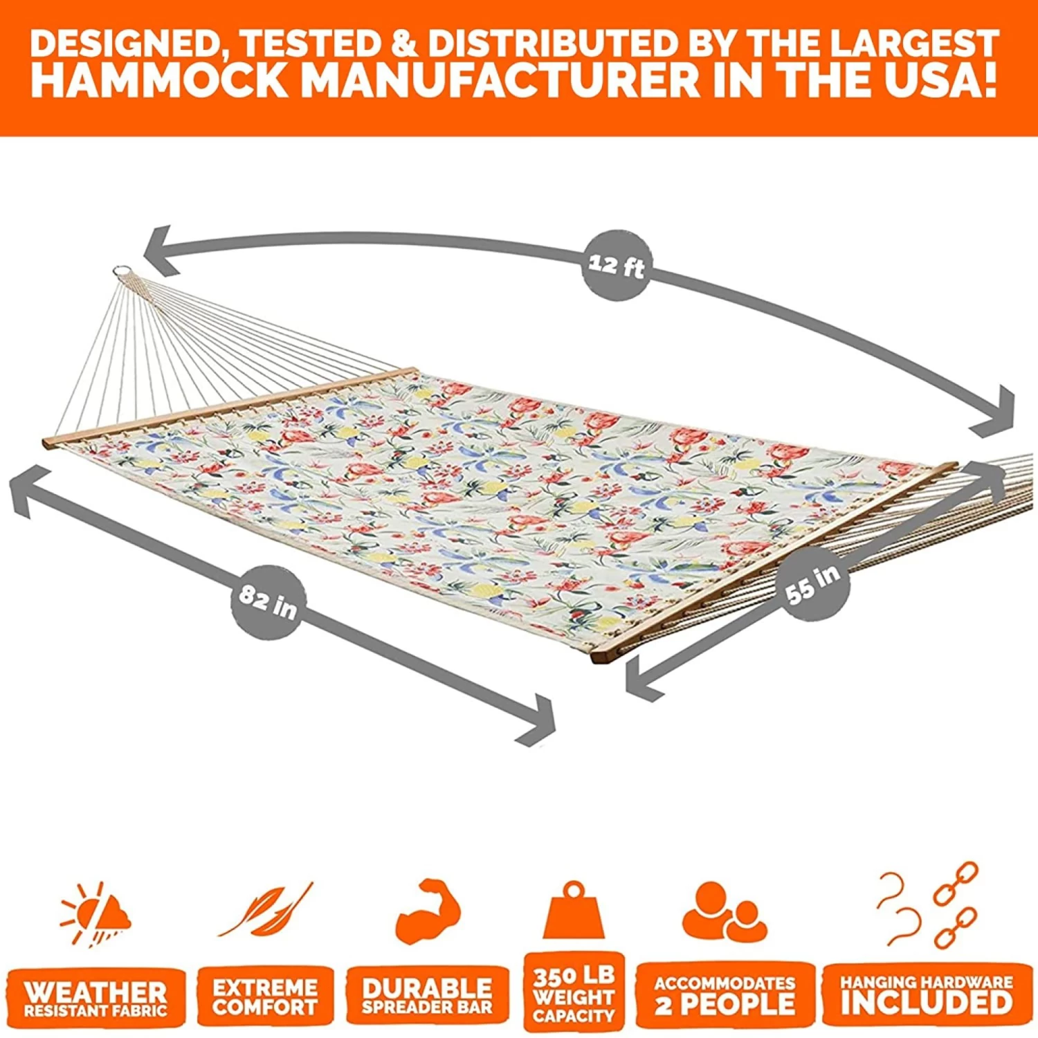 Large Quick Dry Fabric Hammock - Tropical Print 7 Large Quick Dry Fabric Hammock - Tropical Print - Image 5