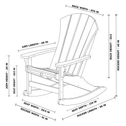 DURAWOOD® Sunrise Adirondack Rocker -Boutique Hammock Shop srar1 dimensions xx
