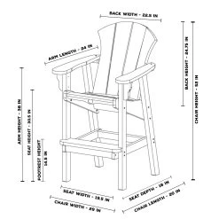 DURAWOOD® Sunrise Bar Height Chair -Boutique Hammock Shop srhdc1 dimensions xx
