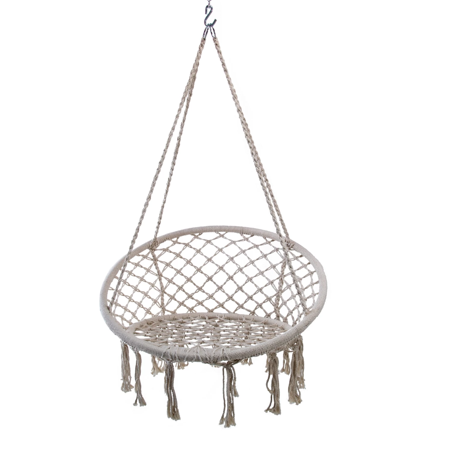 Large Macrame Fringe Design Hammock Chair - Beige 3 Large Macrame Fringe Design Hammock Chair - Beige