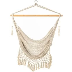 Large Macrame Fringe Design Single Swing - Beige